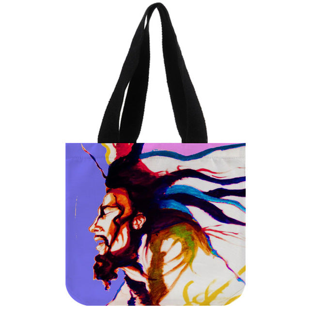 Custom Bob Marley print canvas tote bag