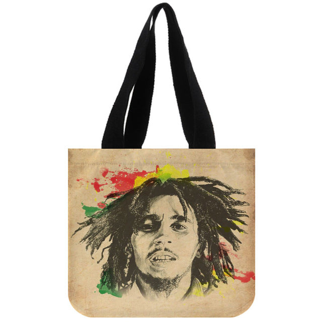 Custom Bob Marley print canvas tote bag