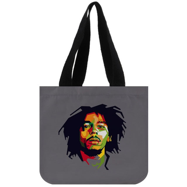 Custom Bob Marley print canvas tote bag