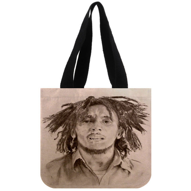 Custom Bob Marley print canvas tote bag